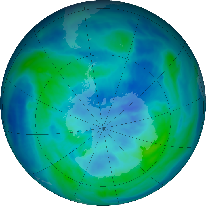 Antarctic ozone map for 25 March 2016